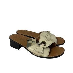 Josef Seibel Cream Leather Comfort Slide Sandal Block Heel Women's 8.5